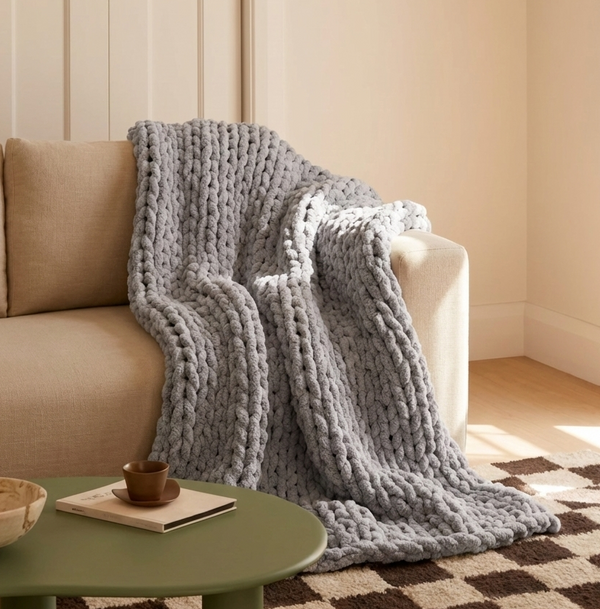 The Knot-A-Problem Blanket Knit Kit - Stone