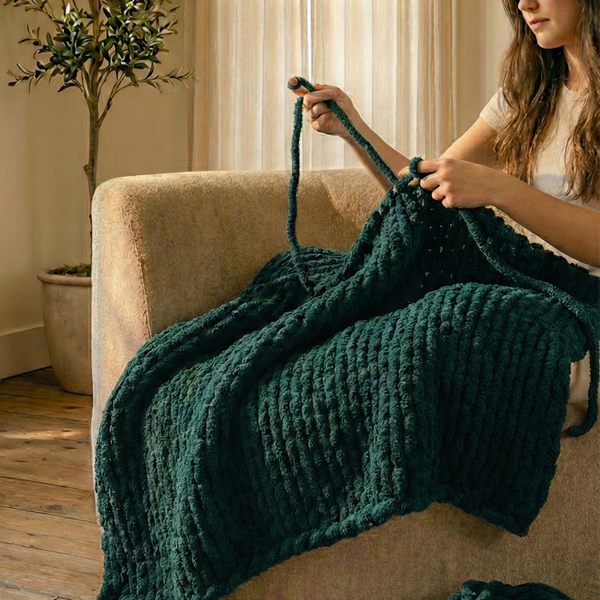 The Knot-A-Problem Blanket Knit Kit - Forest