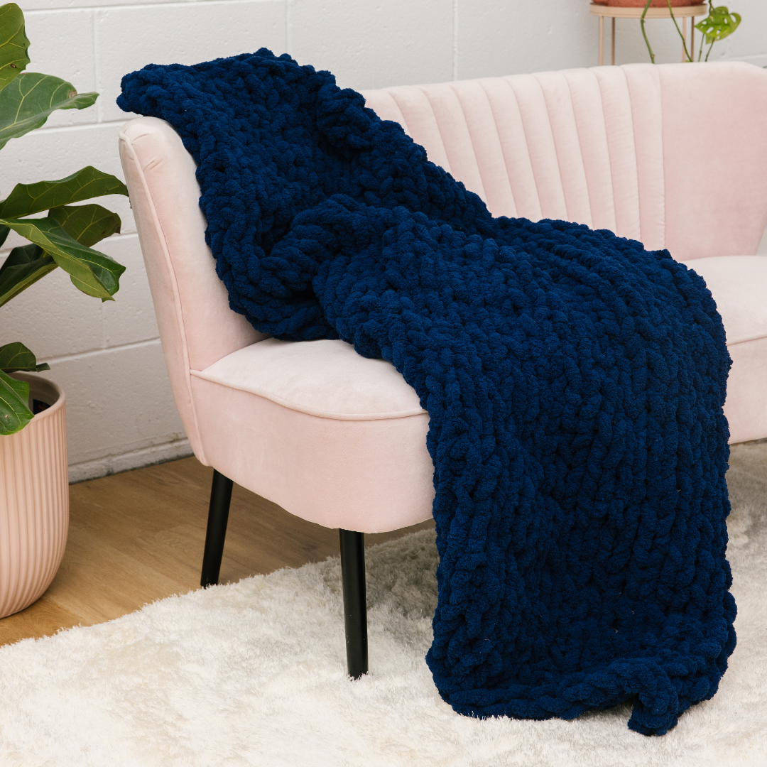 Navy chunky knit blanket sale