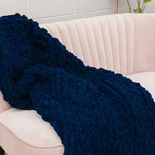 navy blanket DIY knit kit